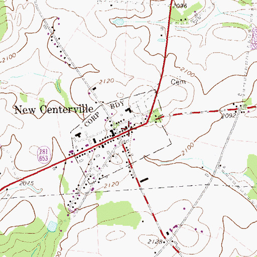 Topographic Map of New Centerville, PA