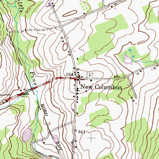 Topographic Map of New Columbus, PA