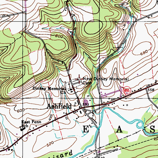 Topographic Map of New Dinkey Memorial Cemetery, PA