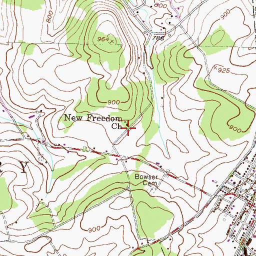Topographic Map of New Freedom Church, PA