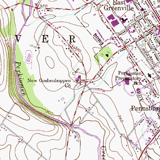 Topographic Map of New Goshenhoppen Church, PA