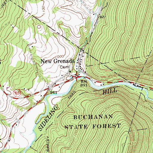 Topographic Map of New Grenada, PA