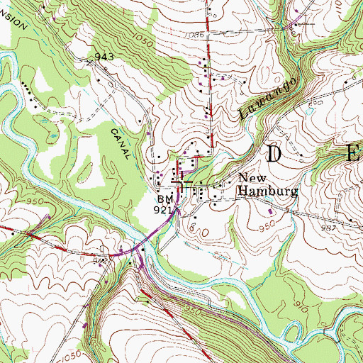 Topographic Map of New Hamburg, PA