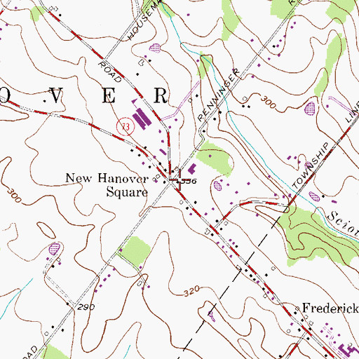 Topographic Map of New Hanover Square, PA