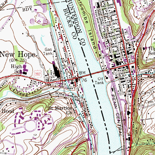 Topographic Map of New Hope, PA