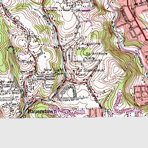 Topographic Map of New Light Cemetery, PA
