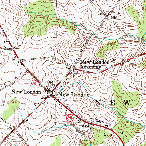 Topographic Map of New London Academy, PA