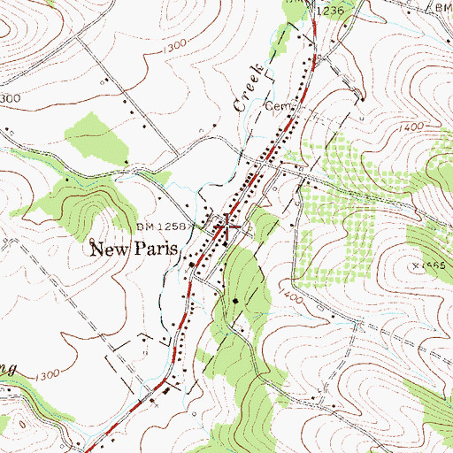 Topographic Map of New Paris, PA