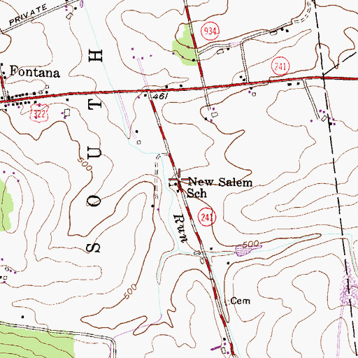 Topographic Map of New Salem School, PA