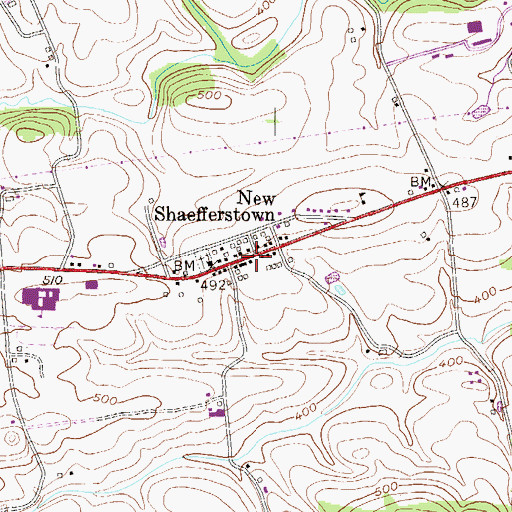 Topographic Map of New Shaefferstown, PA