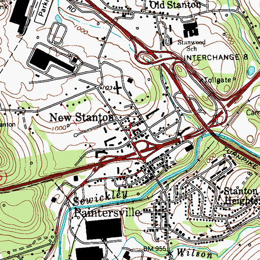 Topographic Map of New Stanton, PA