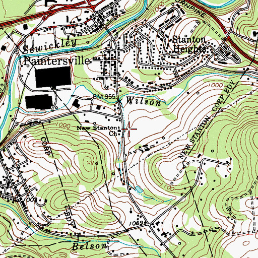 Topographic Map of New Stanton Church, PA
