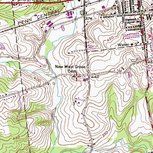 Topographic Map of New West Grove Cemetery, PA