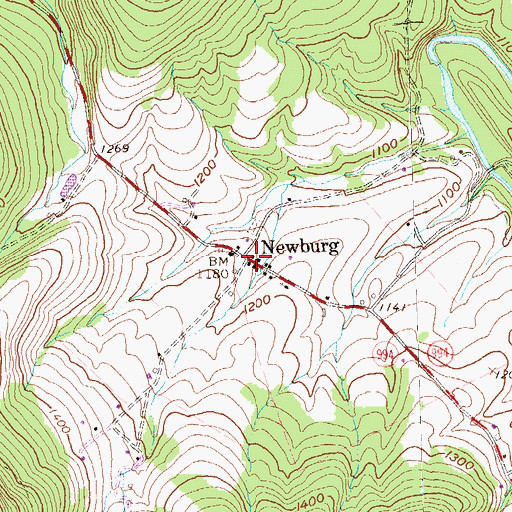 Topographic Map of Newburg, PA