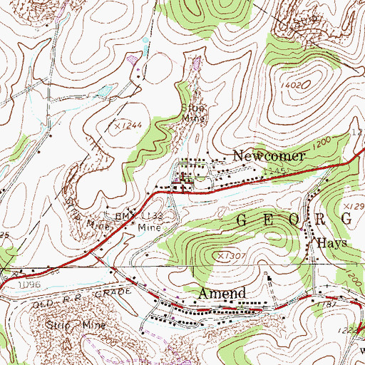 Topographic Map of Newcomer, PA