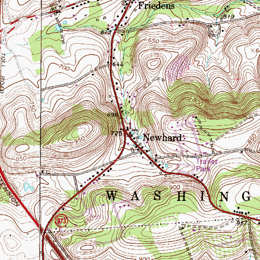 Topographic Map of Newhard, PA