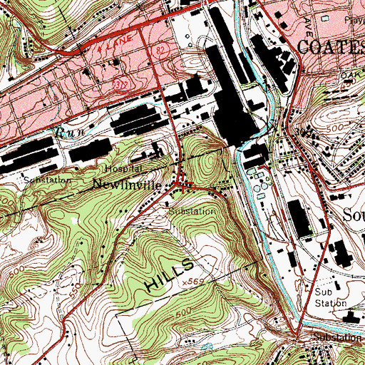 Topographic Map of Newlinville, PA
