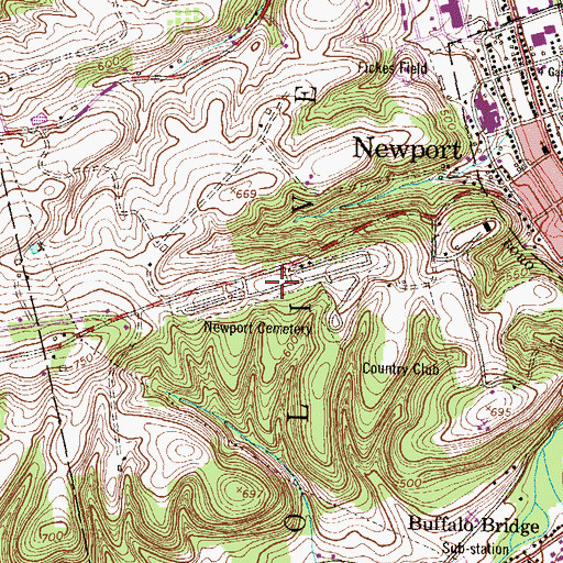 Topographic Map of Newport Cemetery, PA