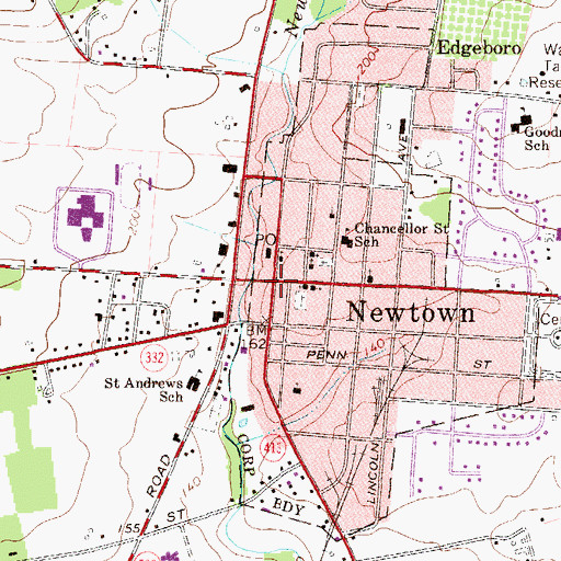 Topographic Map of Newtown, PA