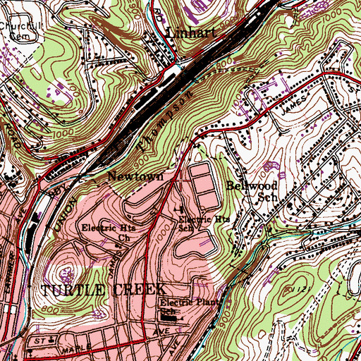 Topographic Map of Newtown, PA
