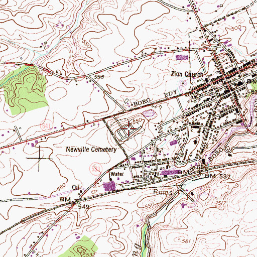Topographic Map of Newville Cemetery, PA