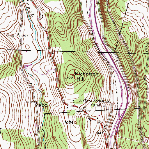 Topographic Map of Nicholson Hill, PA