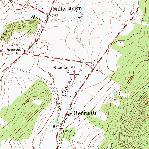 Topographic Map of Nicodemus Cemetery, PA