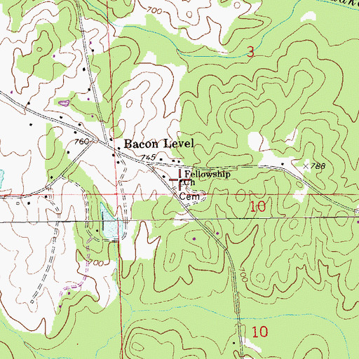 Topographic Map of Fellowship Baptist Church, AL