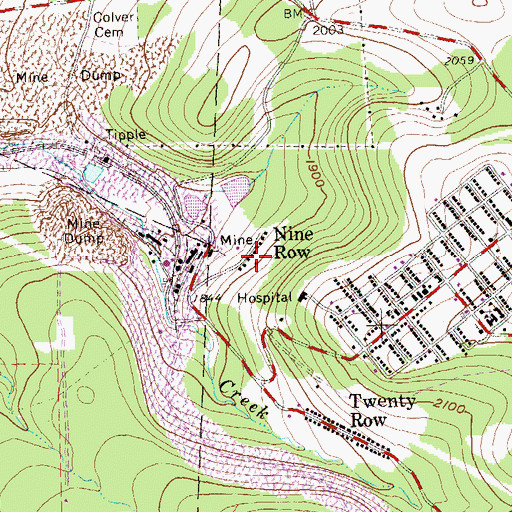 Topographic Map of Nine Row, PA
