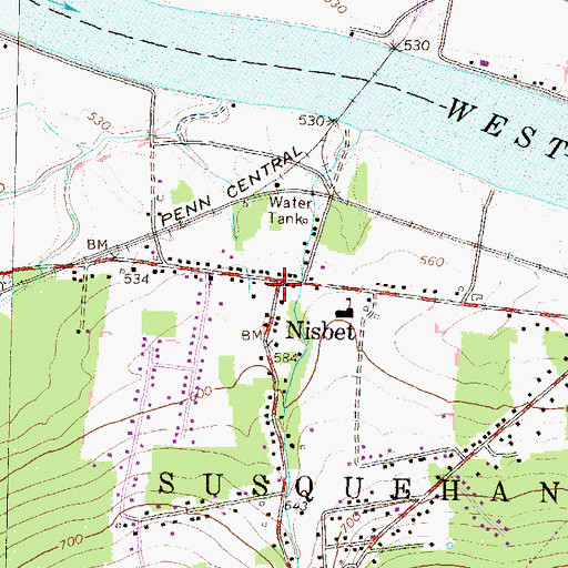 Topographic Map of Nisbet, PA