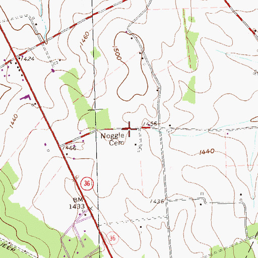 Topographic Map of Noggle Cemetery, PA