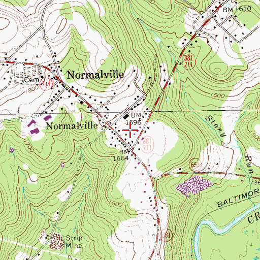 Topographic Map of Normalville, PA