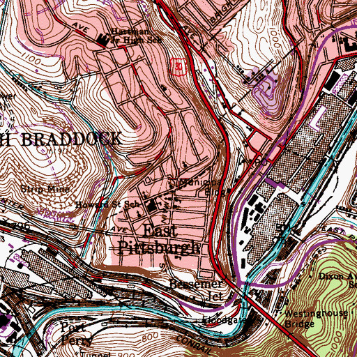 Topographic Map of North Braddock, PA