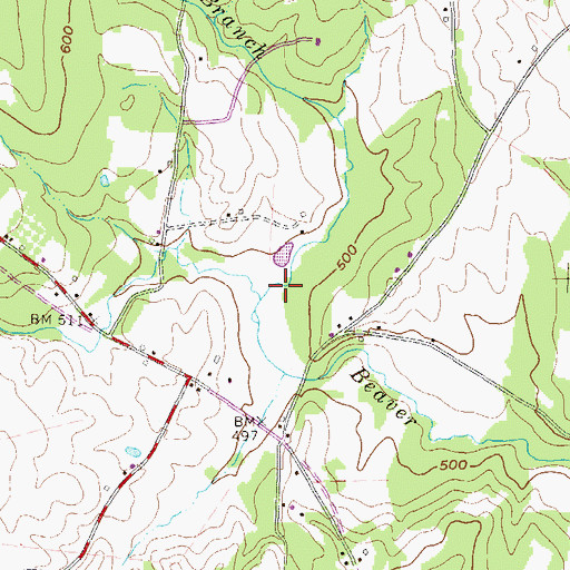 Topographic Map of North Branch Beaver Creek, PA