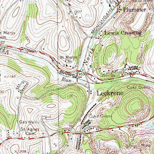 Topographic Map of North Branch Browns Run, PA
