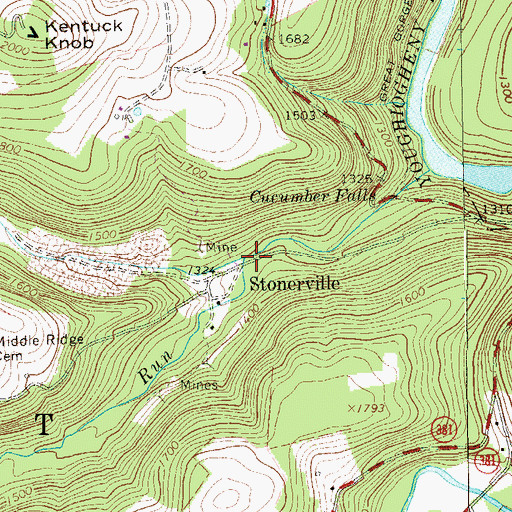 Topographic Map of North Branch Cucumber Run, PA