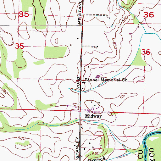 Topographic Map of Fennel Memorial United Methodist Church, AL