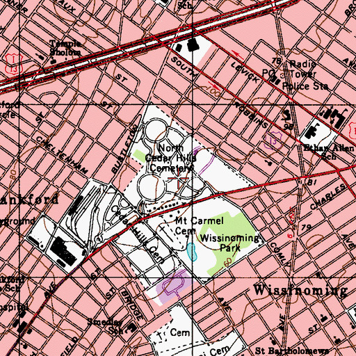 Topographic Map of North Cedar Hills Cemetery, PA