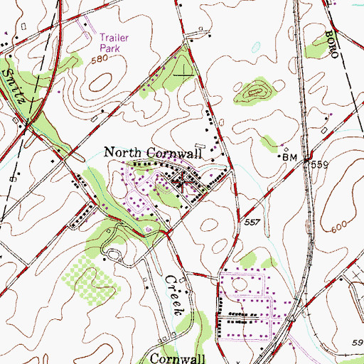 Topographic Map of North Cornwall, PA
