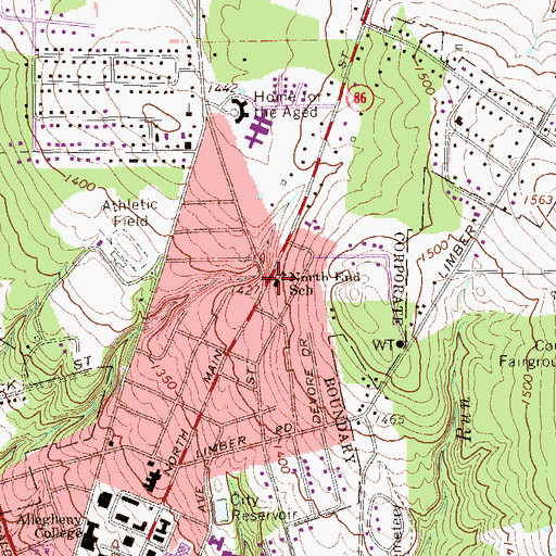 Topographic Map of North End School, PA