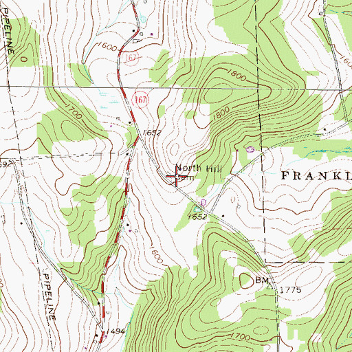 Topographic Map of North Hill Cemetery, PA