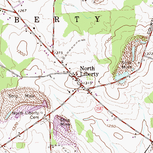 Topographic Map of North Liberty, PA