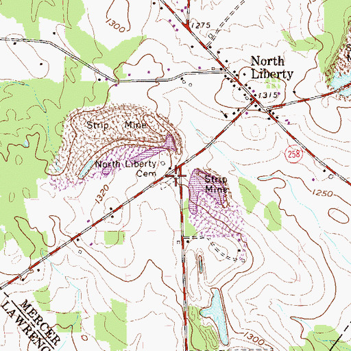 Topographic Map of North Liberty Cemetery, PA
