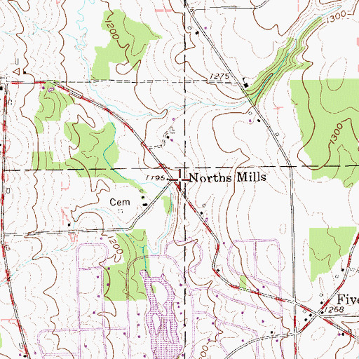 Topographic Map of North Mills, PA