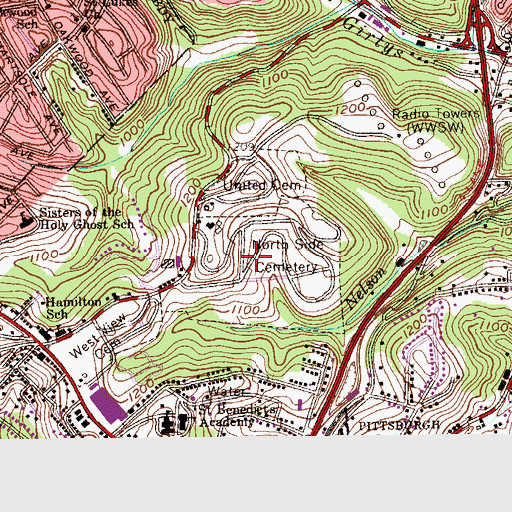 Topographic Map of North Side - Christ Our Redeemer Catholic Cemetery, PA