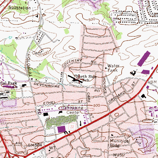 Topographic Map of North Side School, PA
