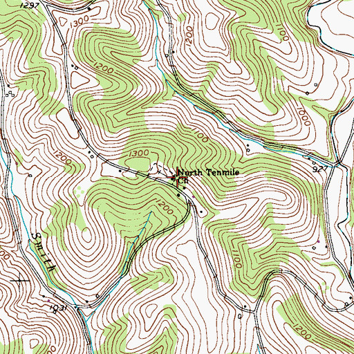 Topographic Map of North Tenmile Church, PA