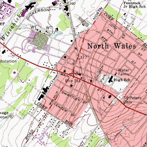 Topographic Map of North Wales, PA