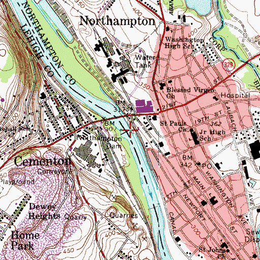 Topographic Map of Northampton Dam, PA