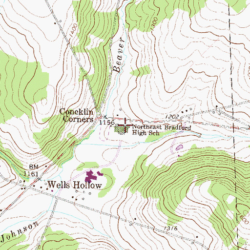 Topographic Map of Northeast Bradford High School, PA